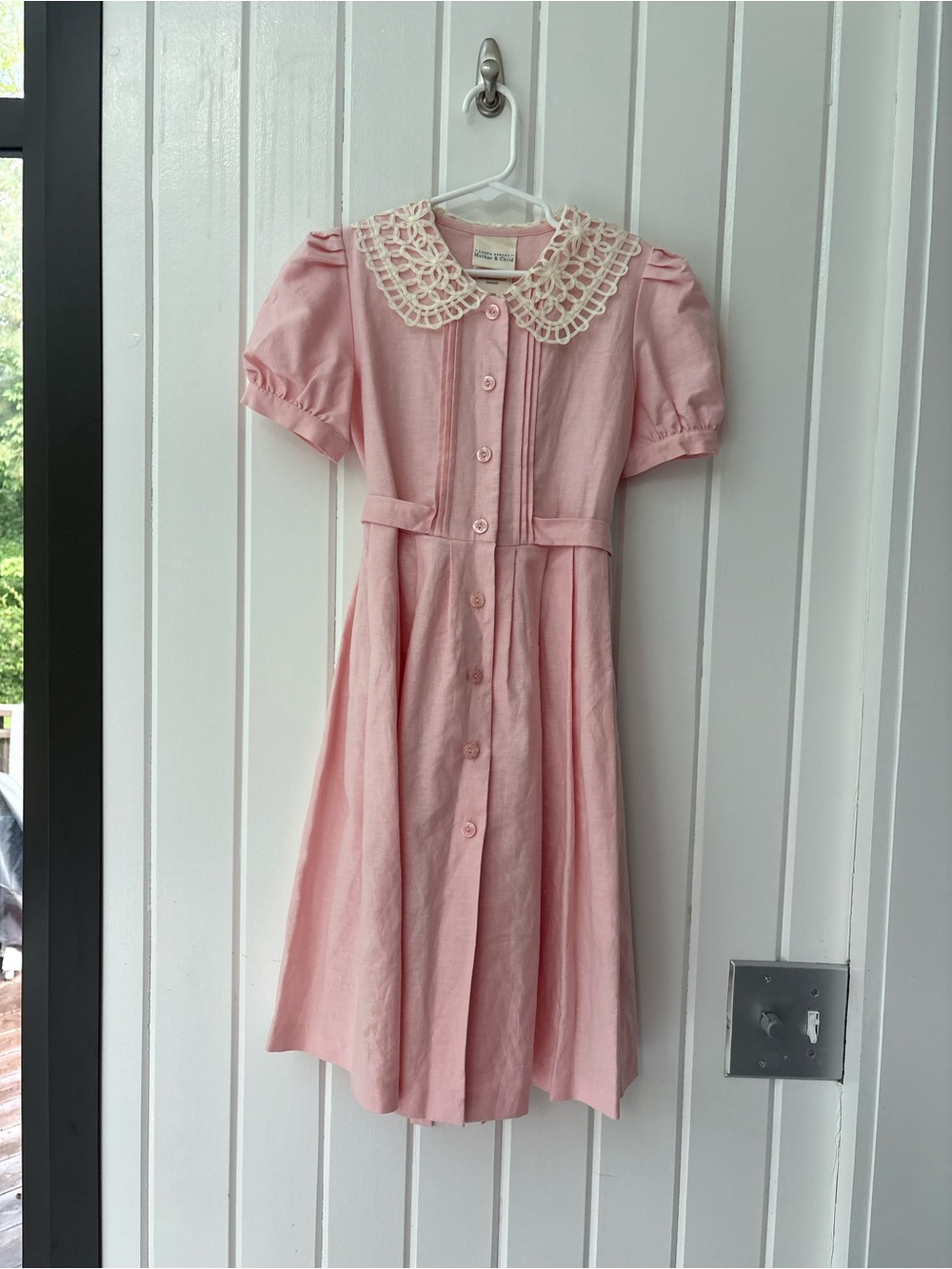 Laura Ashley Soft Pink Button-Front Dress with Lace Collar